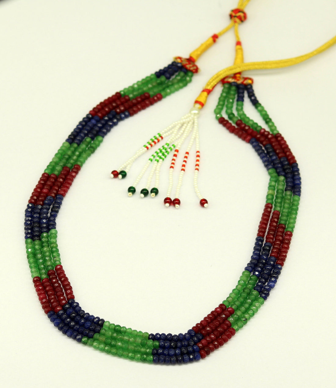 Amazing 4 strands line green, red and blue cut jade stone necklace, gorgeous customized wedding bridal necklace charm jewelry set124 - TRIBAL ORNAMENTS