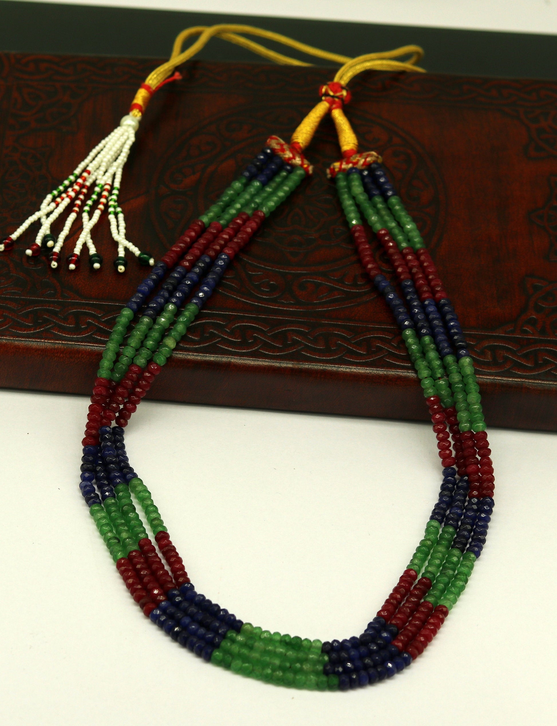 Amazing 4 strands line green, red and blue cut jade stone necklace, gorgeous customized wedding bridal necklace charm jewelry set124 - TRIBAL ORNAMENTS