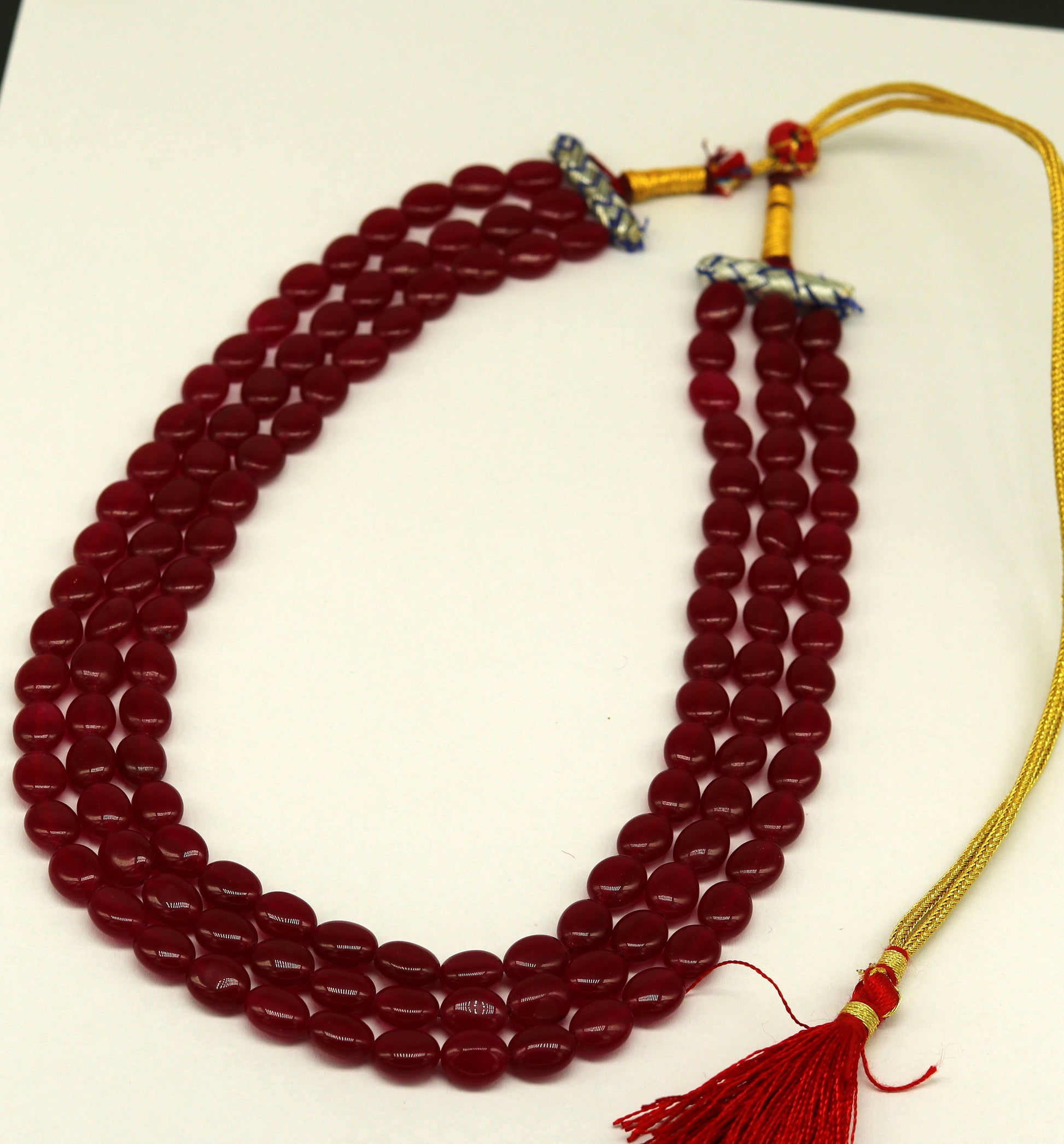 Amazing 3 strands oval Red jade gemstone penalized necklace, gorgeous customized wedding anniversary bridal necklace charm jewelry set126 - TRIBAL ORNAMENTS