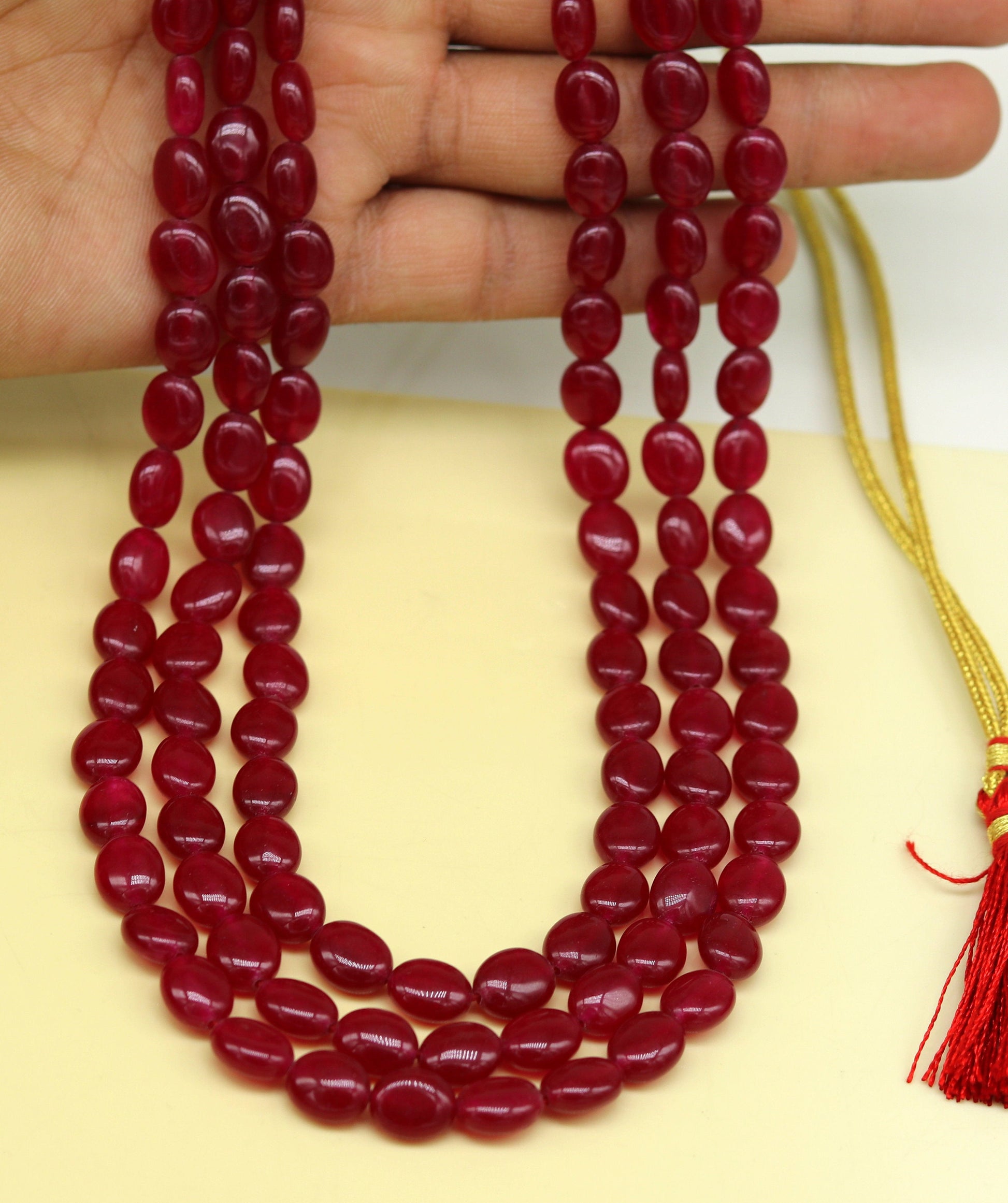 Amazing 3 strands oval Red jade gemstone penalized necklace, gorgeous customized wedding anniversary bridal necklace charm jewelry set126 - TRIBAL ORNAMENTS