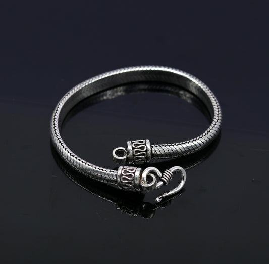 8.5" 925 sterling silver handmade vintage design snake chain style half round D shape bracelet, customized stylish  unisex gift nsbr210 - TRIBAL ORNAMENTS
