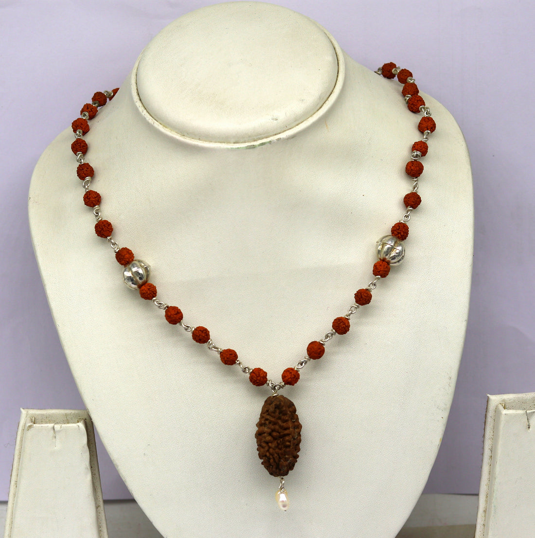 Natural rudraksha beads 20" long necklace, sterling silver chain necklace tribal customized personalized necklace unisex jewelry set127 - TRIBAL ORNAMENTS