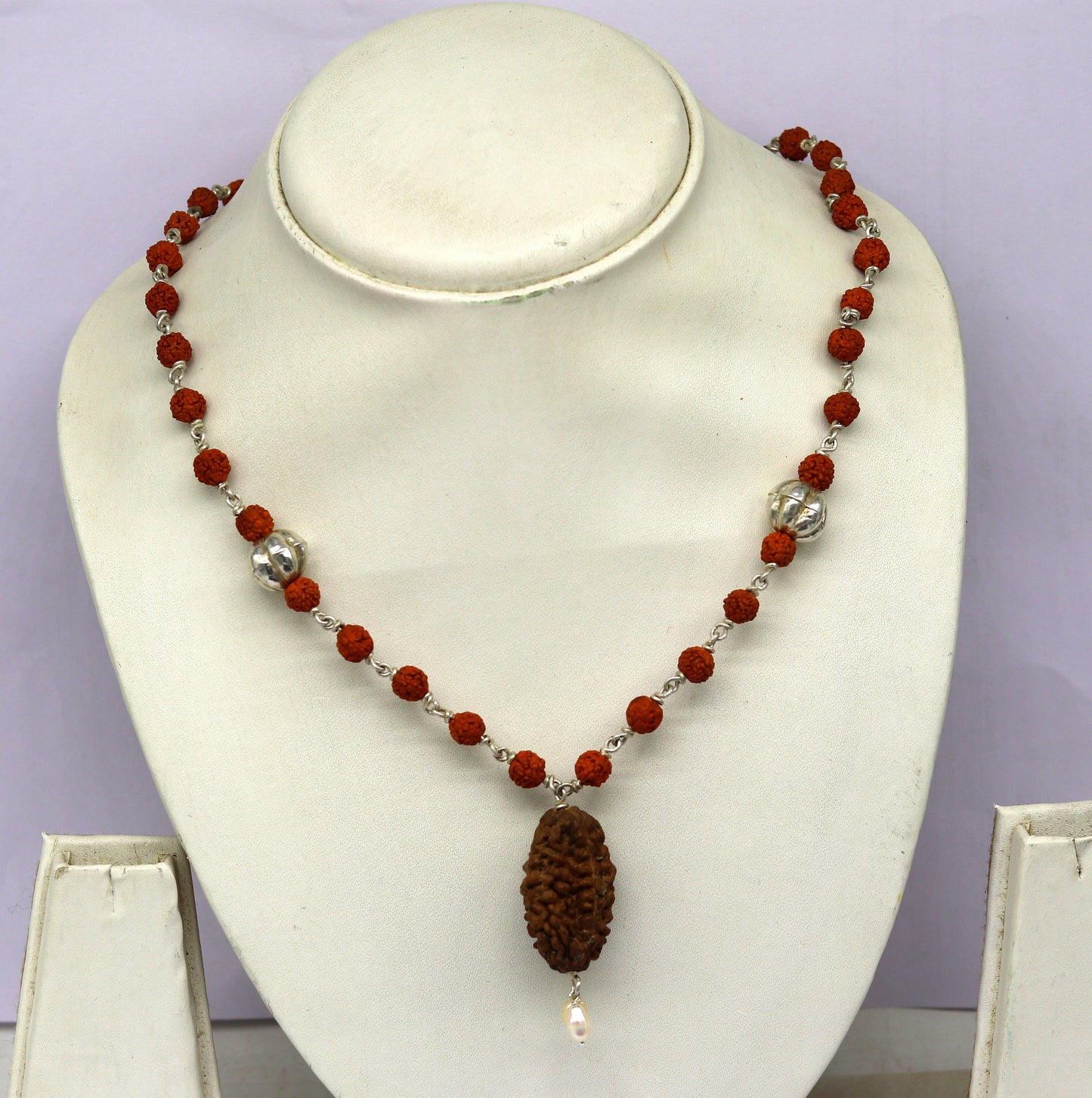 Natural rudraksha beads 20" long necklace, sterling silver chain necklace tribal customized personalized necklace unisex jewelry set127 - TRIBAL ORNAMENTS