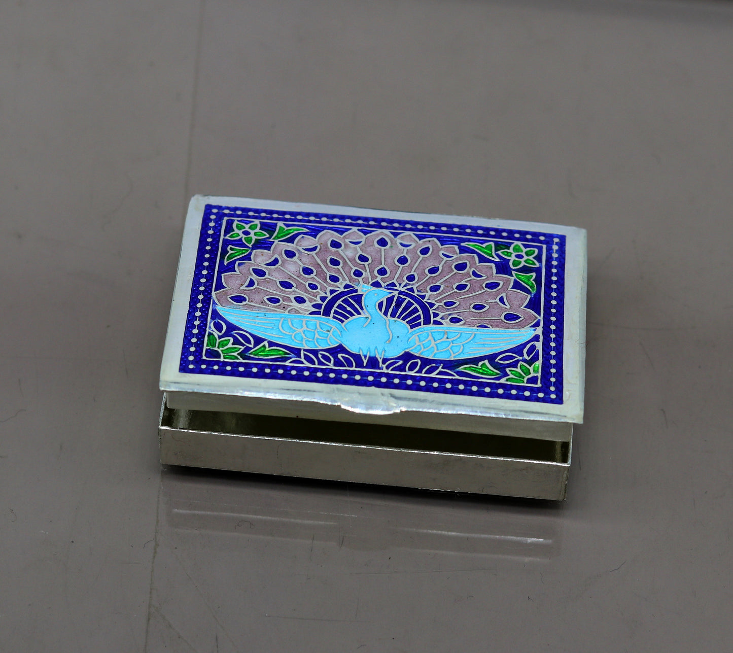 925 sterling silver customized peacock enamel trinket box, casket container box, pills box, silver article, silver jewelry box stb28 - TRIBAL ORNAMENTS
