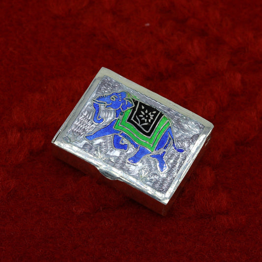 3.5x2.6 cm enamel elephant work 925 sterling silver handmade Rectangular trinket box, small jewelry box, pills box, brides collection stb12 - TRIBAL ORNAMENTS