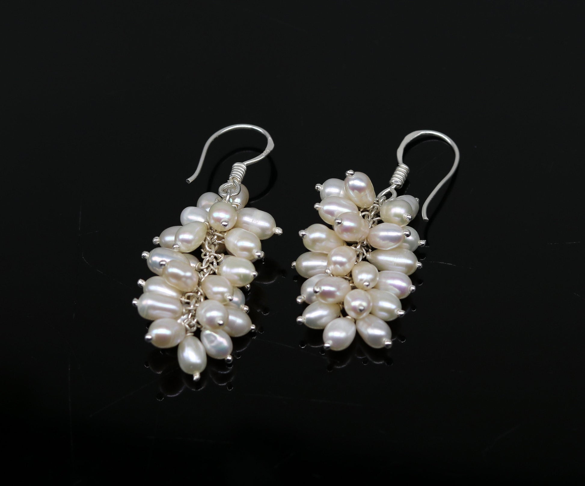 925 sterling silver handmade hoops earring, fabulous tiny fresh water pearl earring. amazing customized bridesmaid pearl earring ear479 - TRIBAL ORNAMENTS