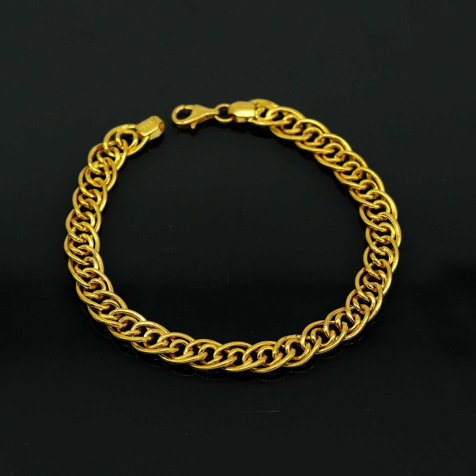 Exclusive 22kt yellow gold custom stylish double link chain design flexible bracelet, best gift unisex personalized gold fancy jewelry br45 - TRIBAL ORNAMENTS