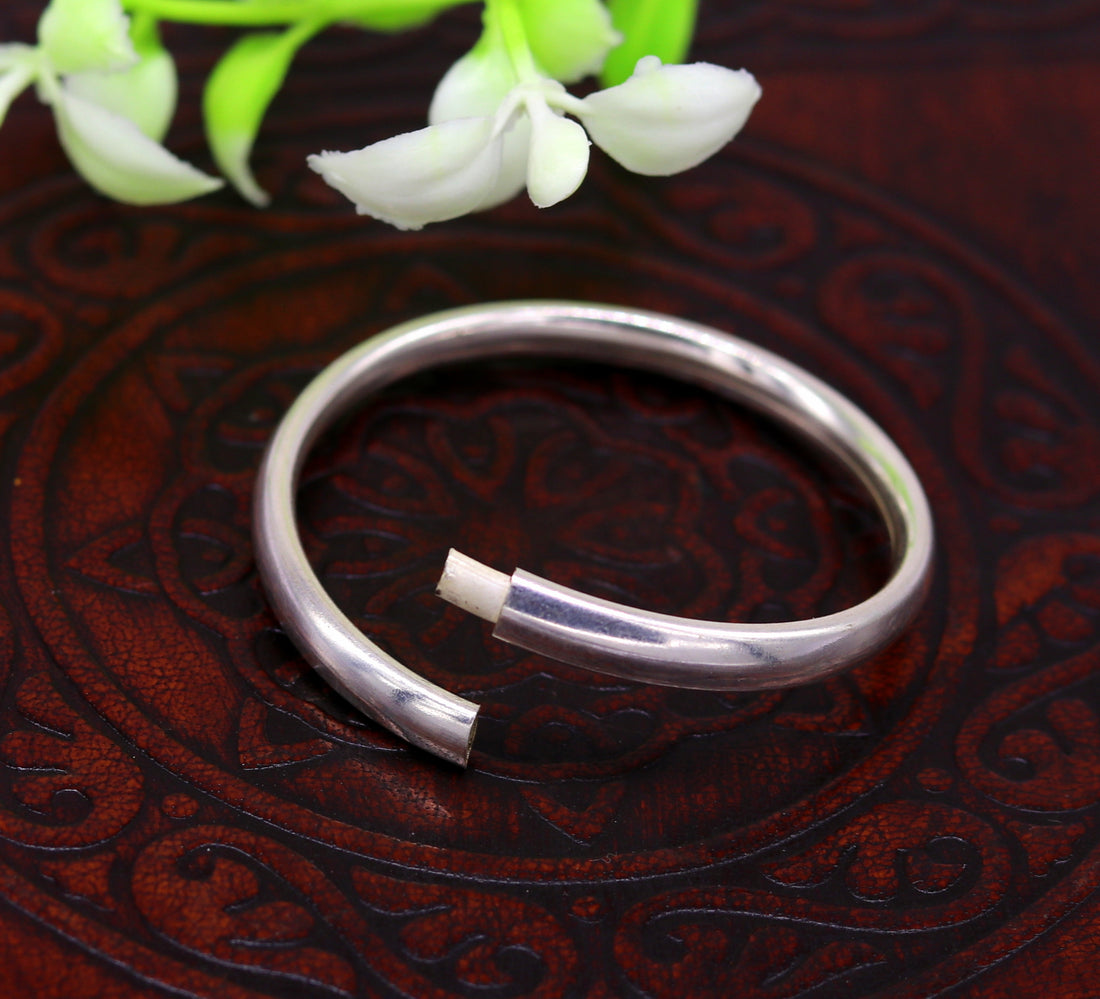 4mm Sterling silver handmade solid kada new born baby bracelet bangle, amazing sikha, punjabi kada, solid silver kids jewelry nbbk121 - TRIBAL ORNAMENTS