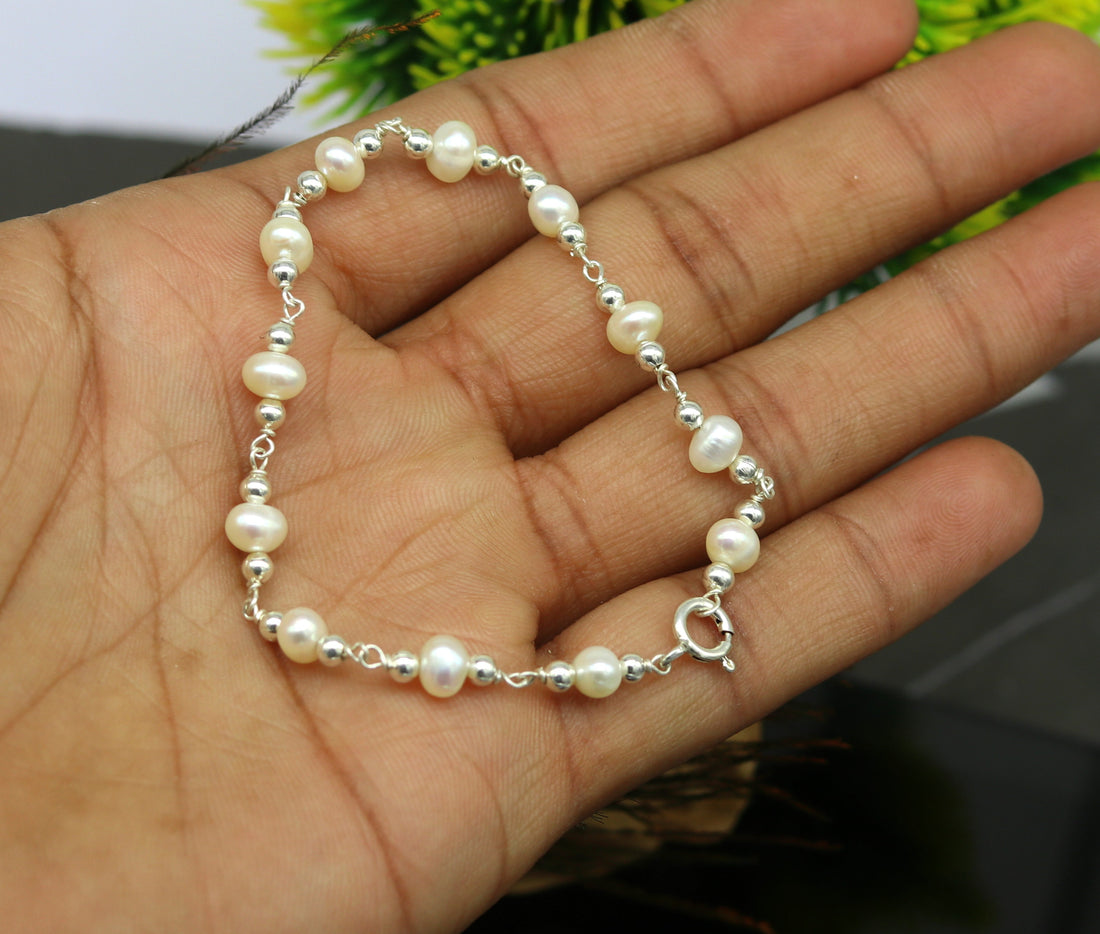 7.5" inches 925 sterling silver handmade customized beaded bracelet, awesome natural pearl unisex bracelet gifting jewelry for girls nsbr189 - TRIBAL ORNAMENTS