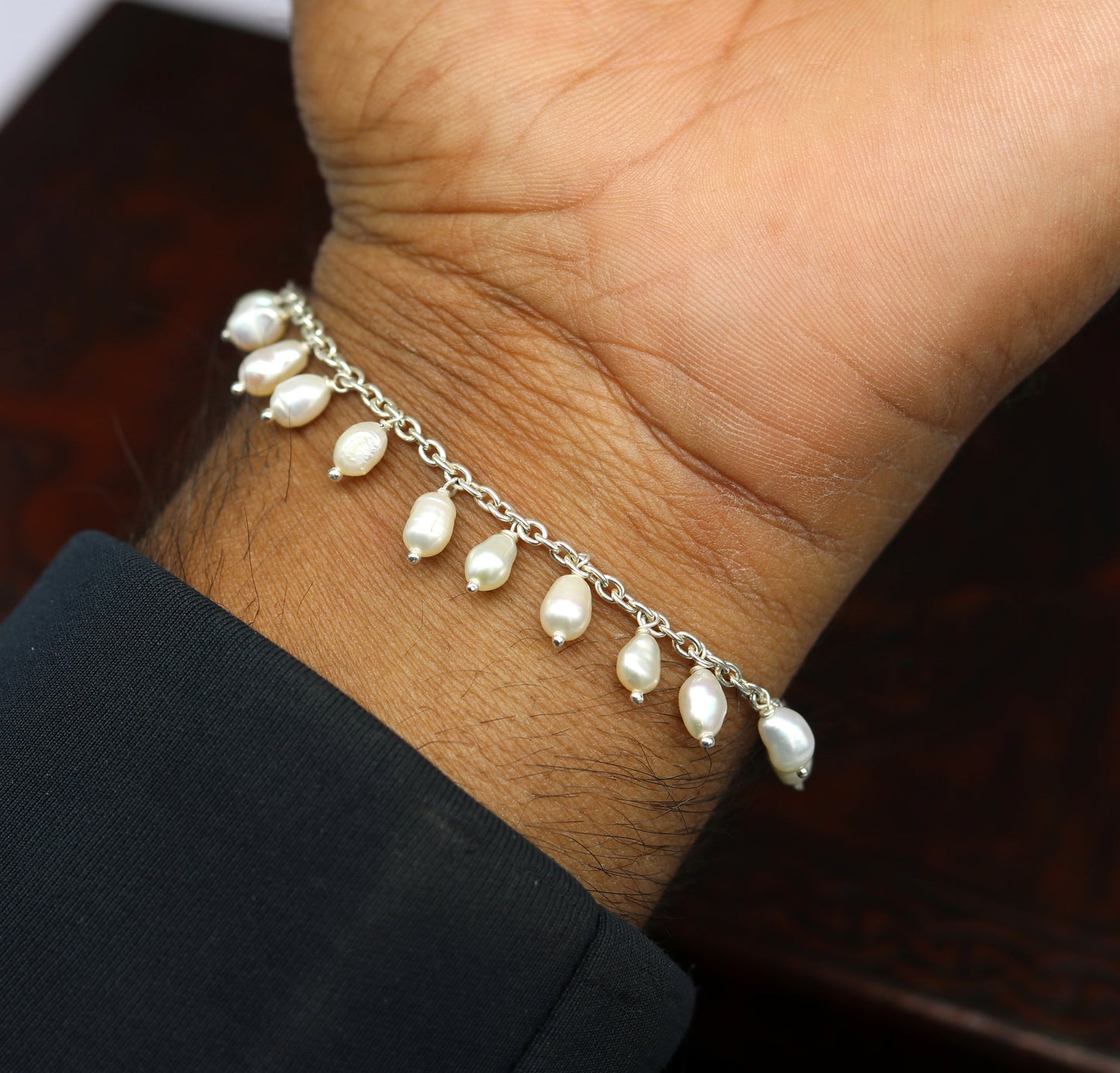 925 sterling silver handmade customized charm bracelet, amazing stylish pearl bracelet unisex gifting jewelry belly dance jewelry nsbr192 - TRIBAL ORNAMENTS