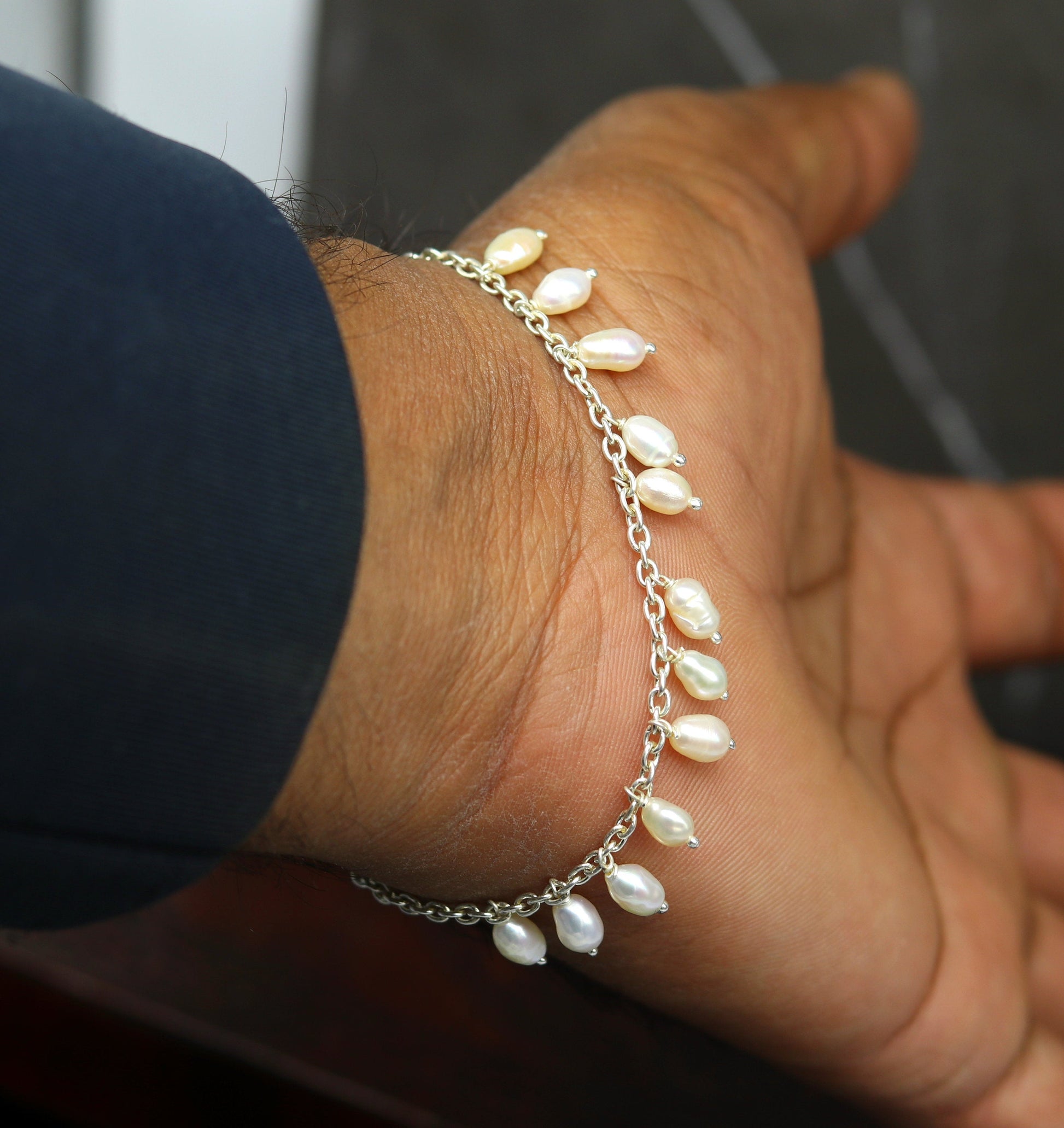 925 sterling silver handmade customized charm bracelet, amazing stylish pearl bracelet unisex gifting jewelry belly dance jewelry nsbr192 - TRIBAL ORNAMENTS