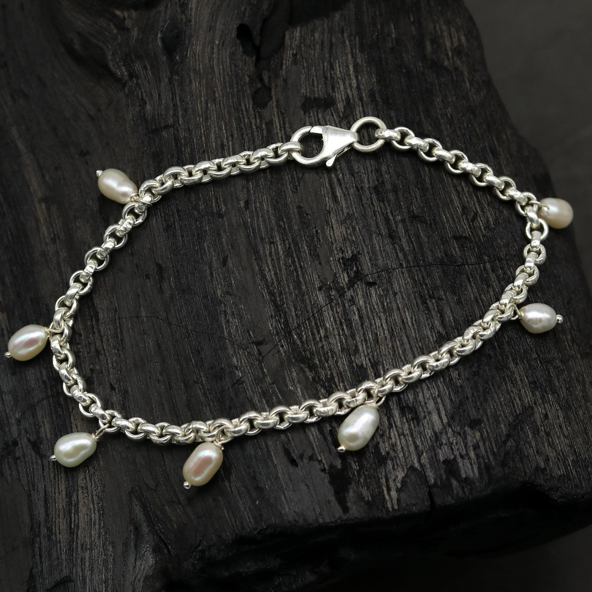 Pearl Charm Bracelet with Silver Chain