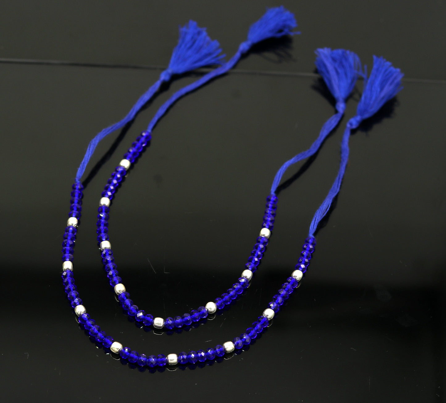 Exclusive threads anklets semi precious blue stone and 925 silver beads, custom made ankle bracelet, pretty modern beaded jewelry ank250 - TRIBAL ORNAMENTS