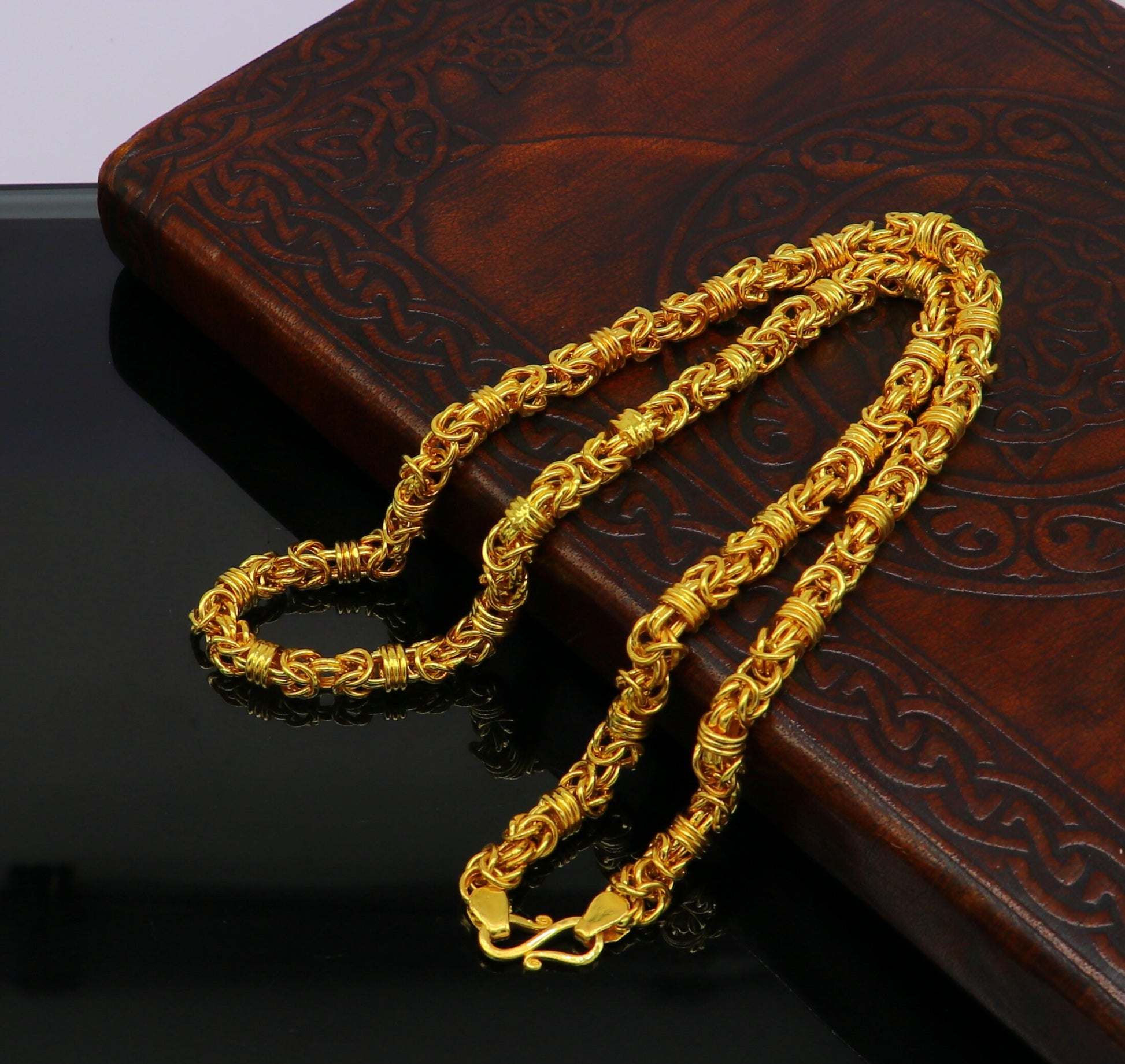 22kt yellow gold handmade exclusive byzantine chain, amazing fancy stylish best gifting chain necklace, customized elegant chain ch231 - TRIBAL ORNAMENTS