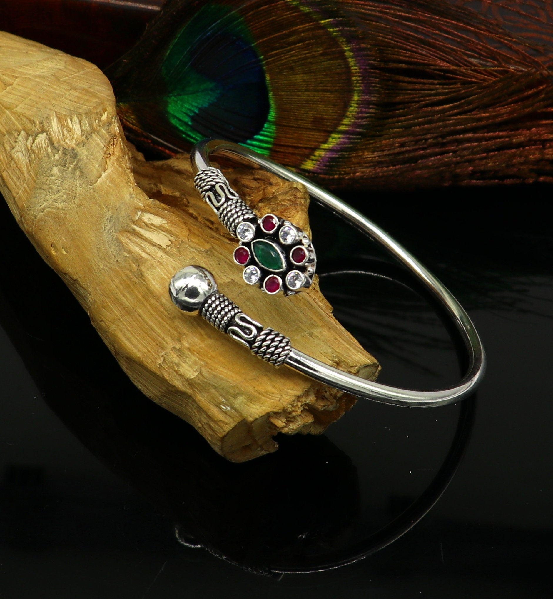 Customized design 925 sterling silver handcrafted design bangle bracelet kada, Vintage fancy stylish oxidized tribal jewelry nssk279 - TRIBAL ORNAMENTS