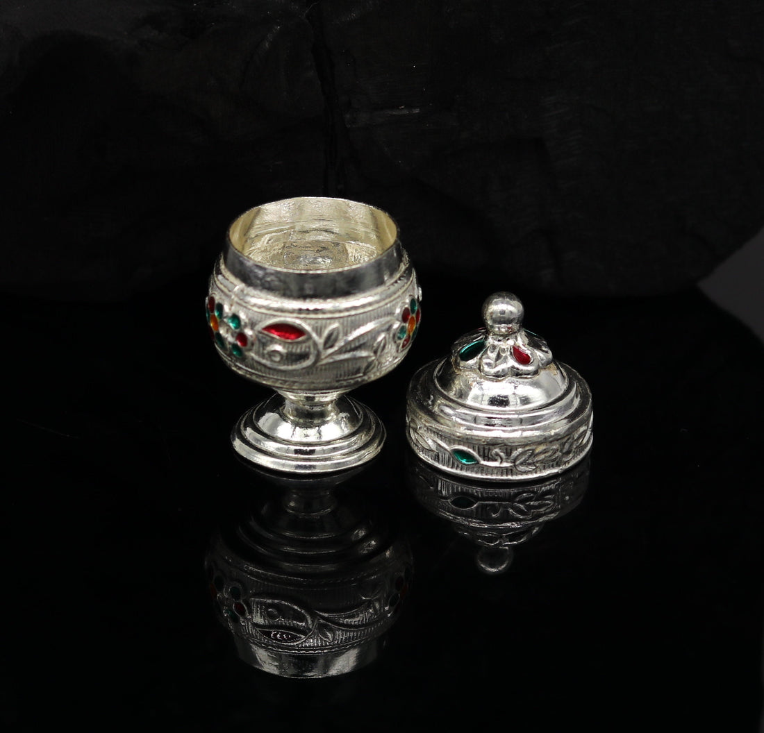 925 sterling silver trinket box, kumkum box/ casket box bridal enamel jewelry box collection, container box, jewelry box gifting art stb70 - TRIBAL ORNAMENTS