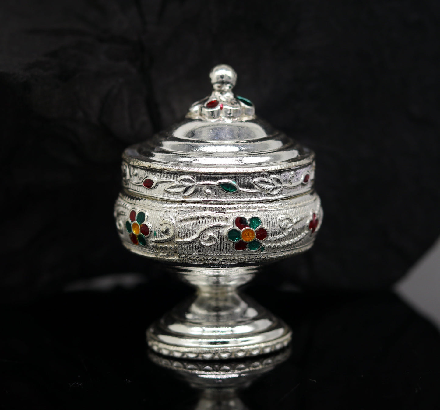 925 sterling silver trinket box, kumkum box/ casket box bridal gifts enamel jewelry box collection, container box, jewelry box art stb68 - TRIBAL ORNAMENTS