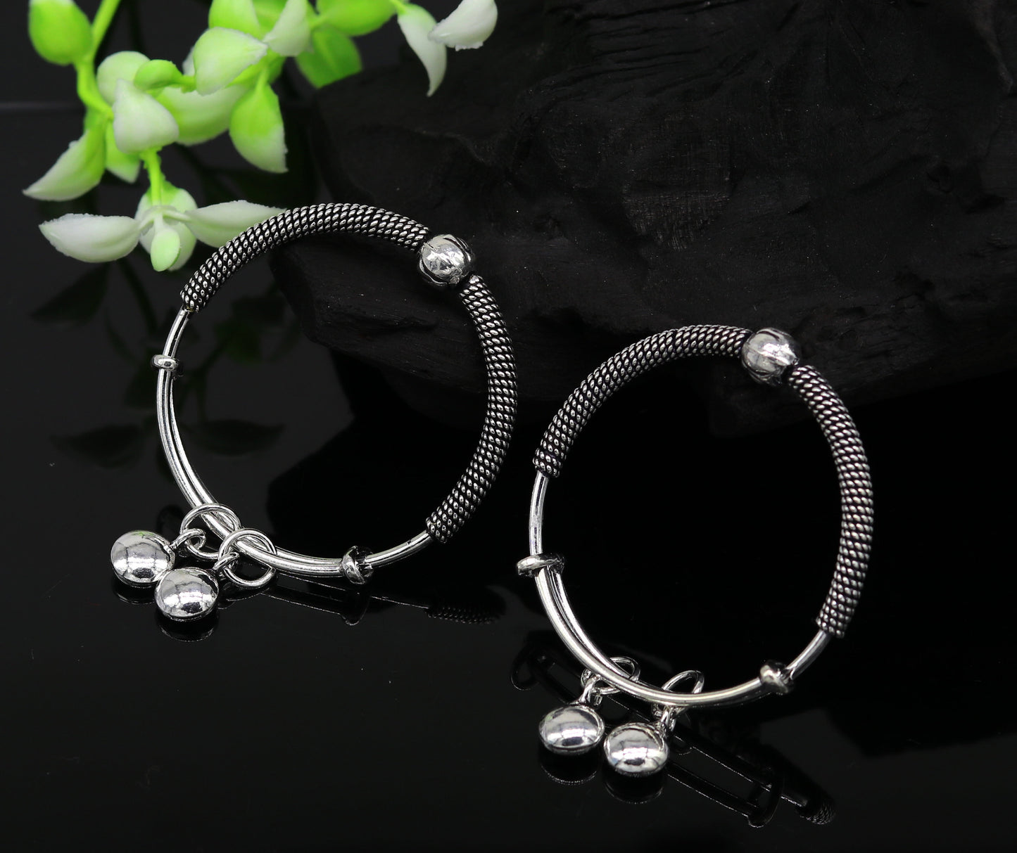 925 sterling silver handmade exclusive vintage design adjustable charm baby bangles kada, silver new born kids jewelry, pretty gifts bbk63 - TRIBAL ORNAMENTS
