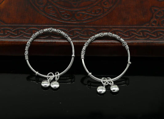 Exclusive stylish 925 sterling silver adjustable charm baby bangles kada, silver new born kids jewelry, oxidized jewelry bbk67 - TRIBAL ORNAMENTS