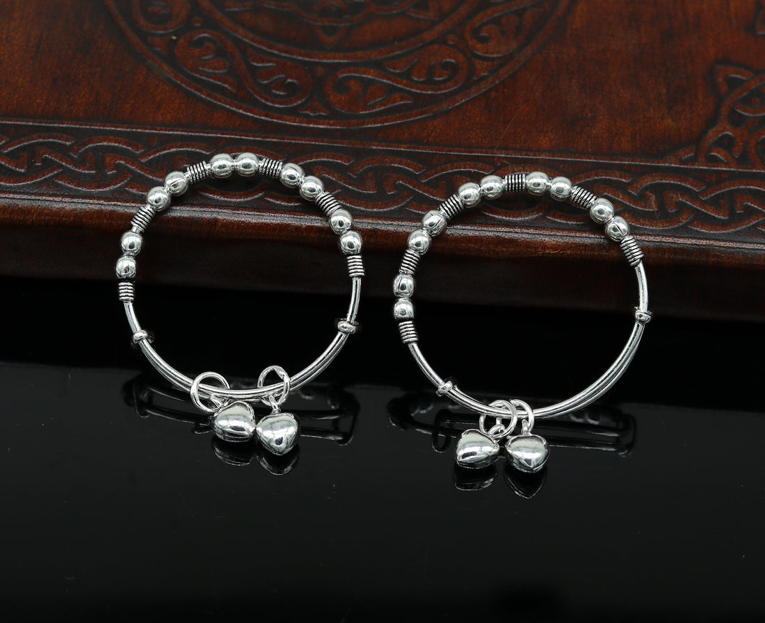 New fancy Beaded stylish 925 sterling silver adjustable charm baby bangles kada, silver new born kids jewelry, oxidized jewelry bbk68 - TRIBAL ORNAMENTS