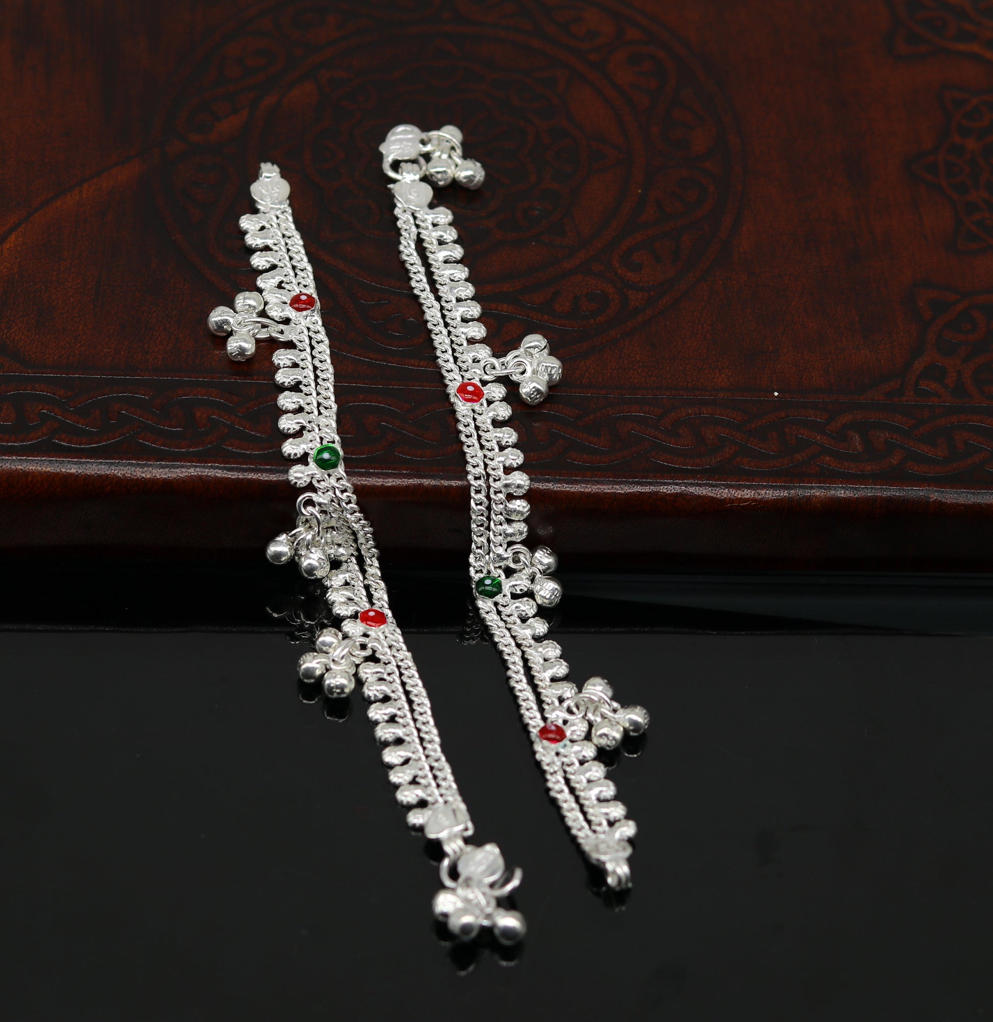 6" fancy stylish baby anklets bracelet, double chain jingle bells ankle bracelet, unisex gifting kids jewelry, new born baby jewelry ank257 - TRIBAL ORNAMENTS