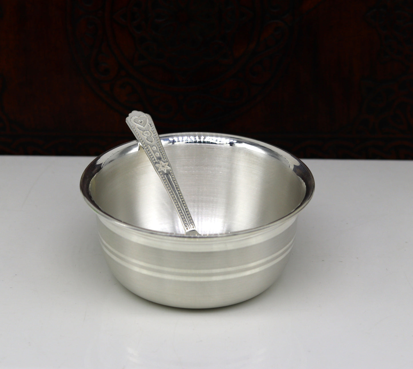 Exclusive 999 pure silver handmade solid bowl and spoon, healthy serving bowl, silver vessels, food serving utensils set, silver art sv83 - TRIBAL ORNAMENTS