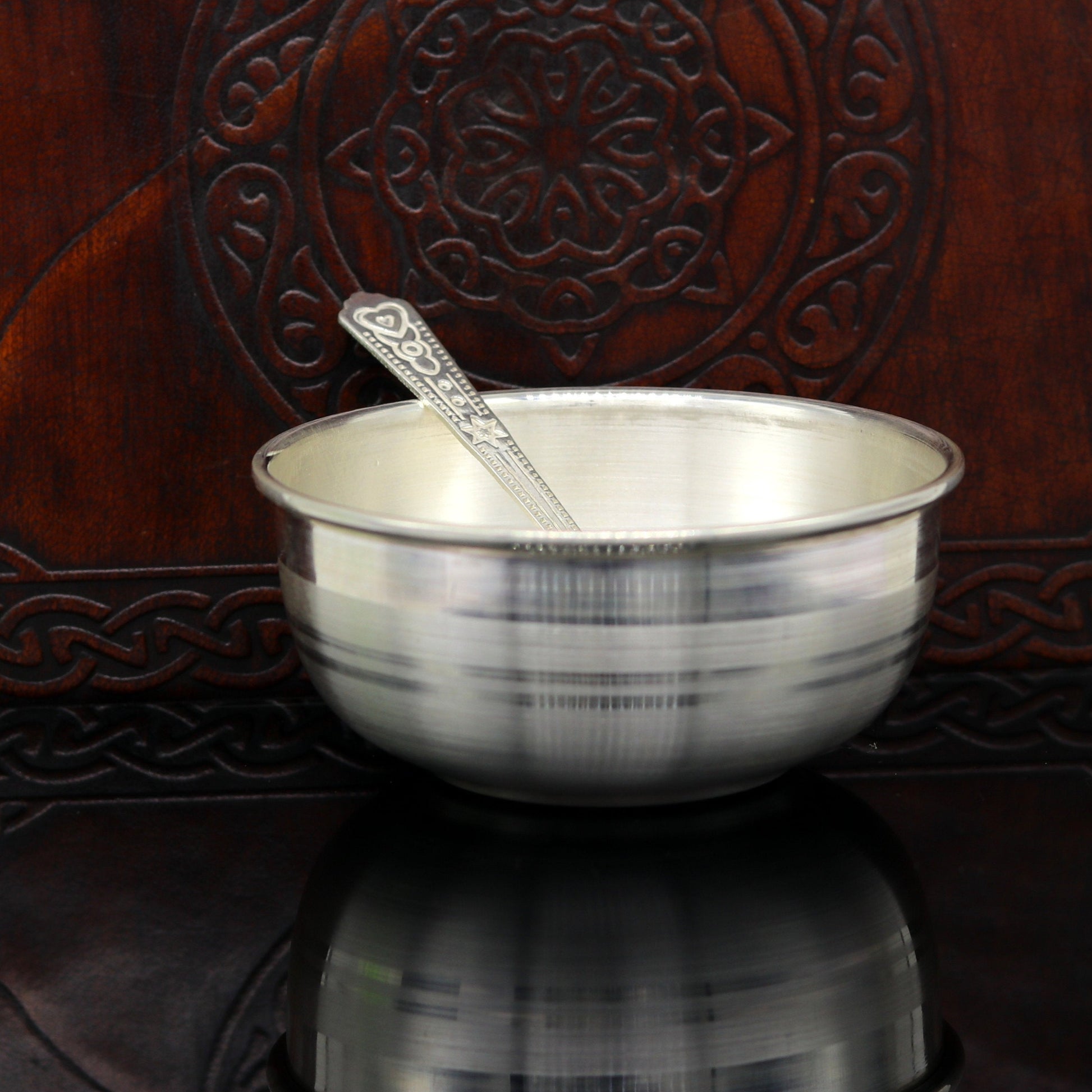 999 solid pure silver handmade utensils bowl and spoon, table serving bowl, silver vessel, baby feeding, silver kitchen art baby set sv87 - TRIBAL ORNAMENTS