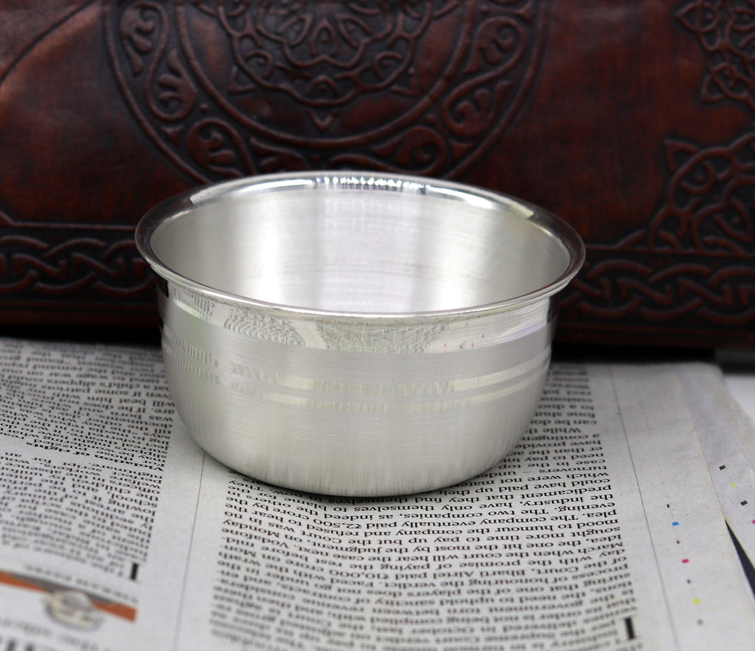 999 solid pure silver handmade utensils bowl and spoon, table serving bowl, silver vessel, baby feeding, silver kitchen art baby set sv89 - TRIBAL ORNAMENTS