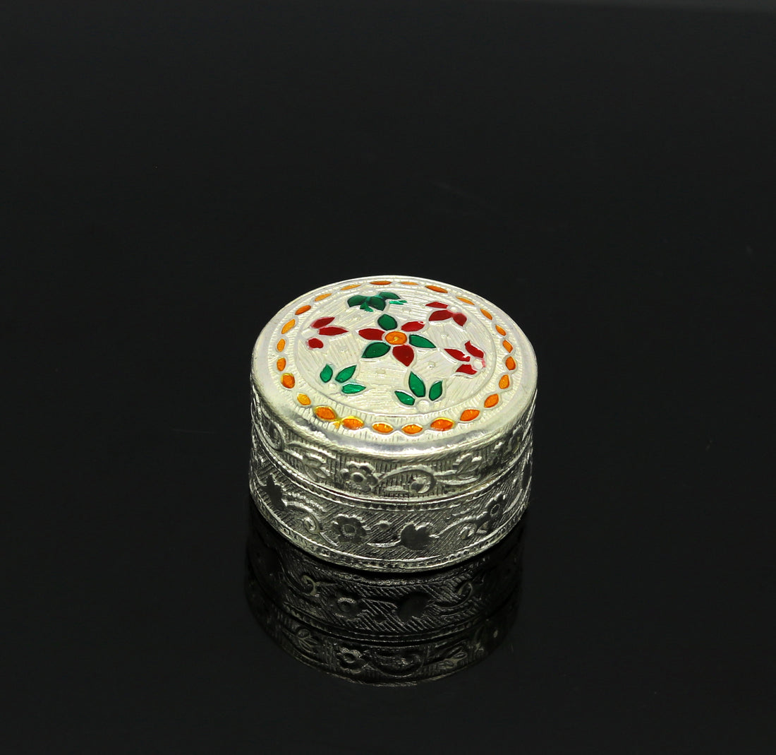 Customized flower work 925 sterling silver trinket box, container box, small jewelry box, Vermilion bridal box, gifting ring box stb58 - TRIBAL ORNAMENTS