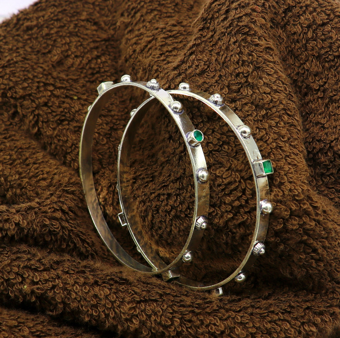 Amazing unique design handmade 925 sterling silver plain design green gemstone bangles bracelet, tribal stylish fancy jewelry nba117 - TRIBAL ORNAMENTS
