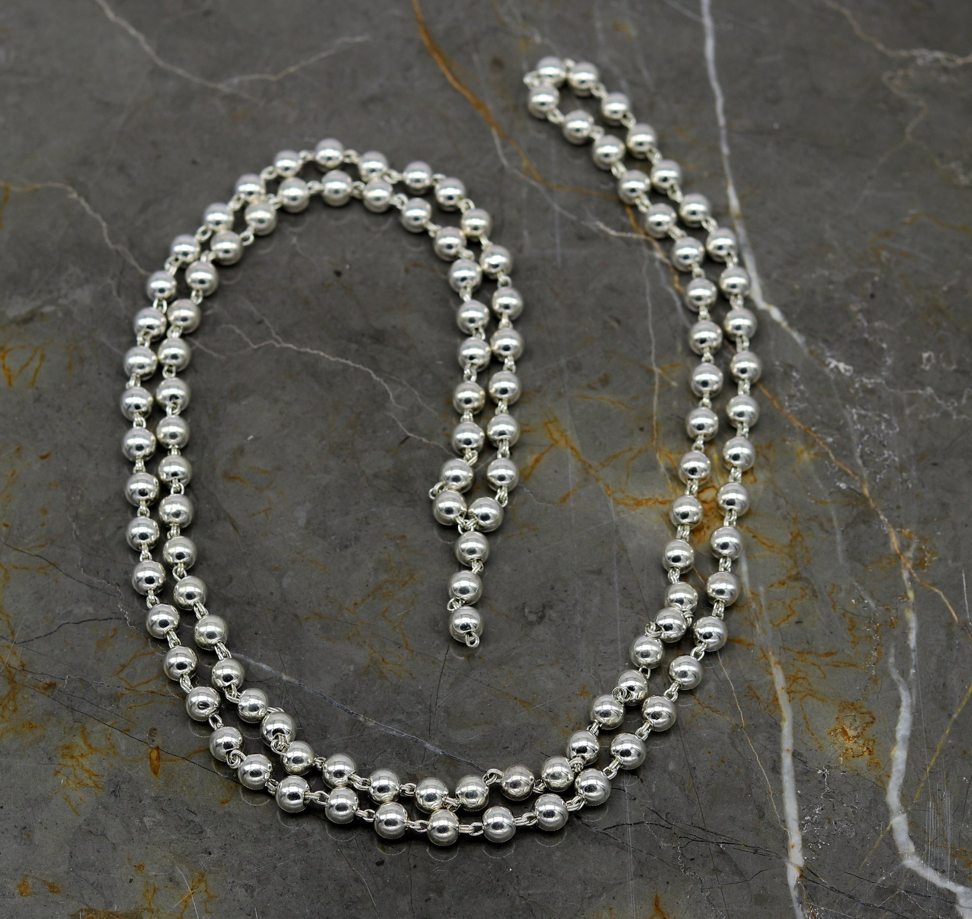 108 beads chanting japp mala solid silver beads chain necklace, fabulous 6mm beaded necklace for chanting mantra, gifting jewelry ch98 - TRIBAL ORNAMENTS
