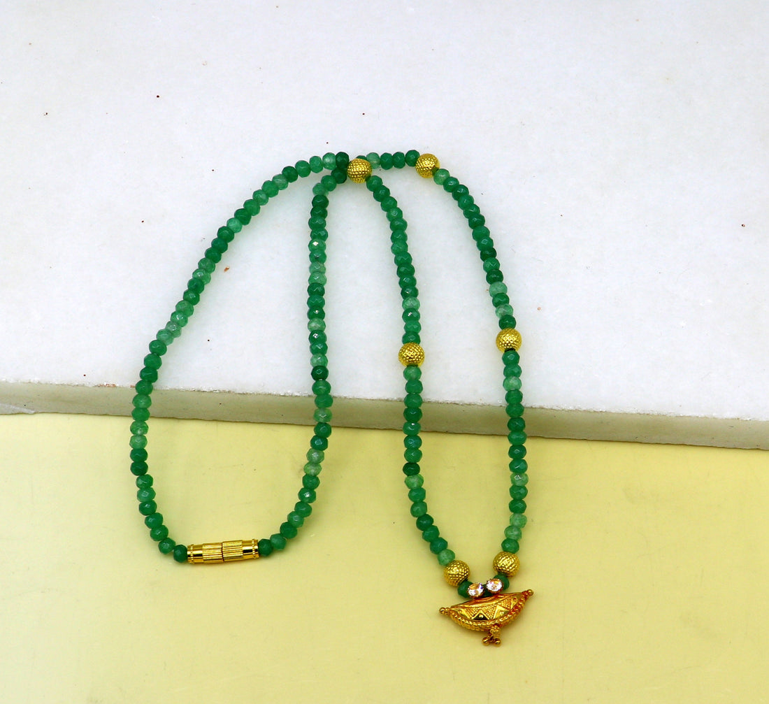 Amazing vintage style 20kt yellow gold amulet pendant with green faceted beaded necklace, fabulous girl's gift fancy tribal jewelry ap03 - TRIBAL ORNAMENTS