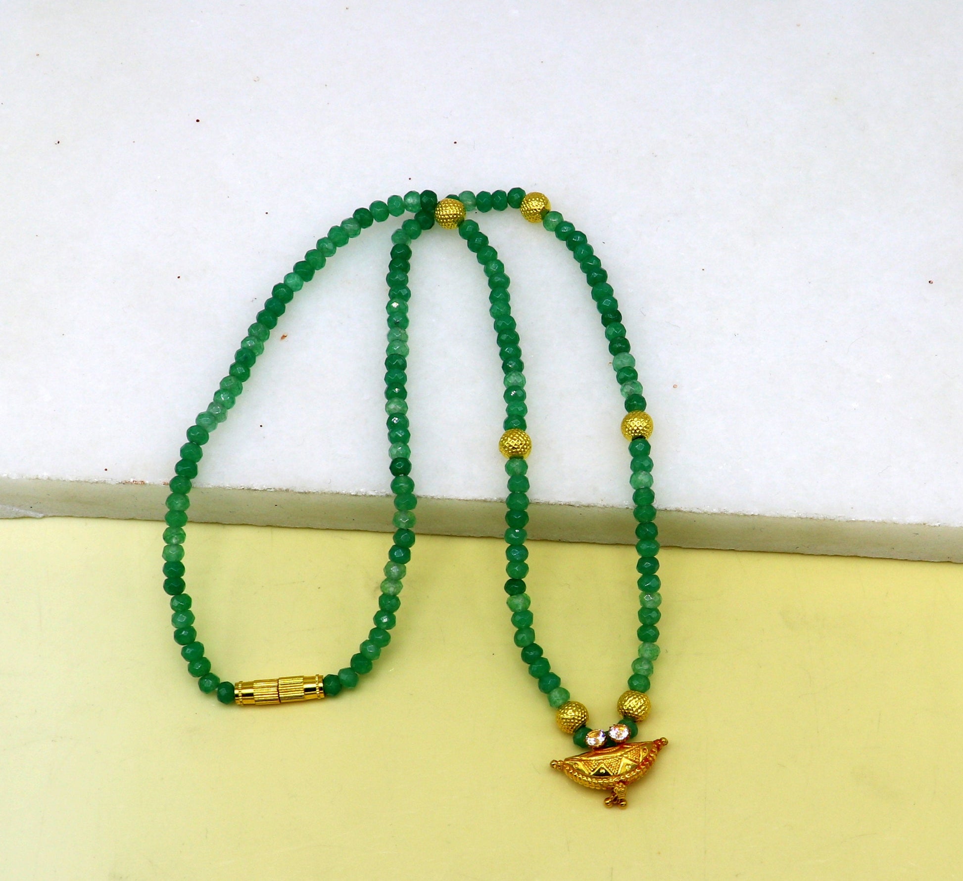 Amazing vintage style 20kt yellow gold amulet pendant with green faceted beaded necklace, fabulous girl's gift fancy tribal jewelry ap03 - TRIBAL ORNAMENTS