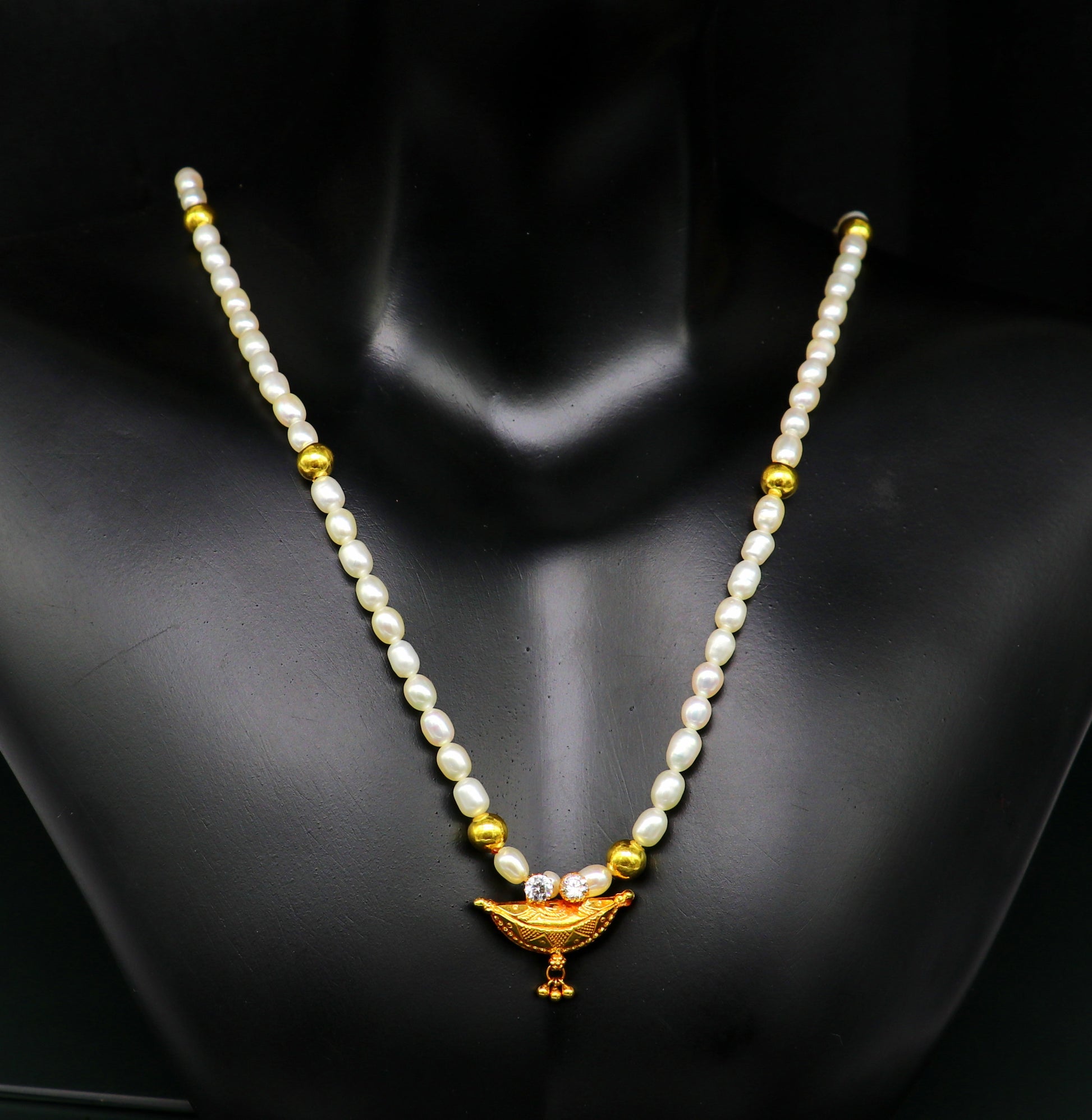 18" peals beaded with 6 gold beads necklace, fabulous 20kt yellow gold amulet style pendant, excellent customize gift stylish jewelry ap04 - TRIBAL ORNAMENTS