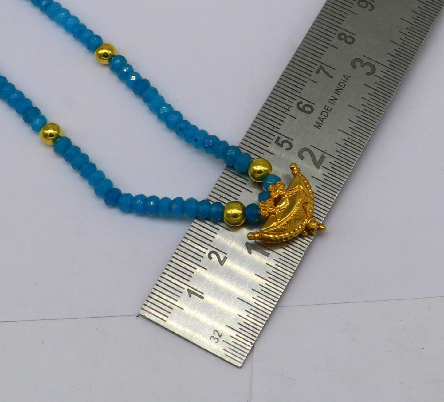 18" faceted blue color beaded necklace, 20kt yellow gold amulet stylish pendant, vintage customized brides gift tribal ethnic jewelry ap07 - TRIBAL ORNAMENTS