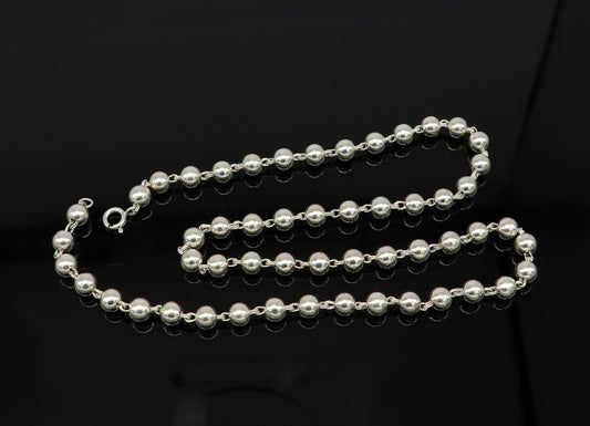 All length 925 sterling silver handmade beaded chain necklace, exclusive silver ball chain  unisex best gifting chain daily use jewelry - TRIBAL ORNAMENTS