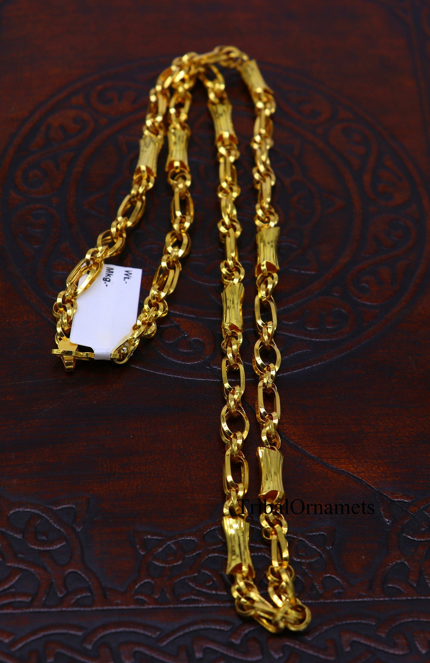 22kt yellow gold indian unique style handmade customized link chain, elegant personalized gifting unisex best necklace from india ch239 - TRIBAL ORNAMENTS