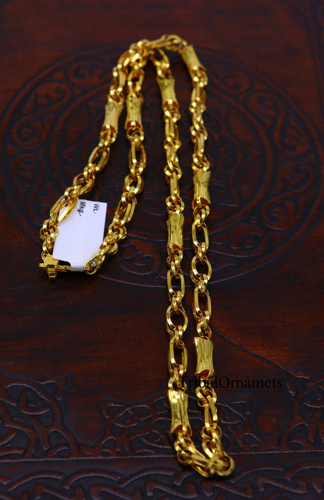 22kt yellow gold indian unique style handmade customized link chain, elegant personalized gifting unisex best necklace from india ch239 - TRIBAL ORNAMENTS