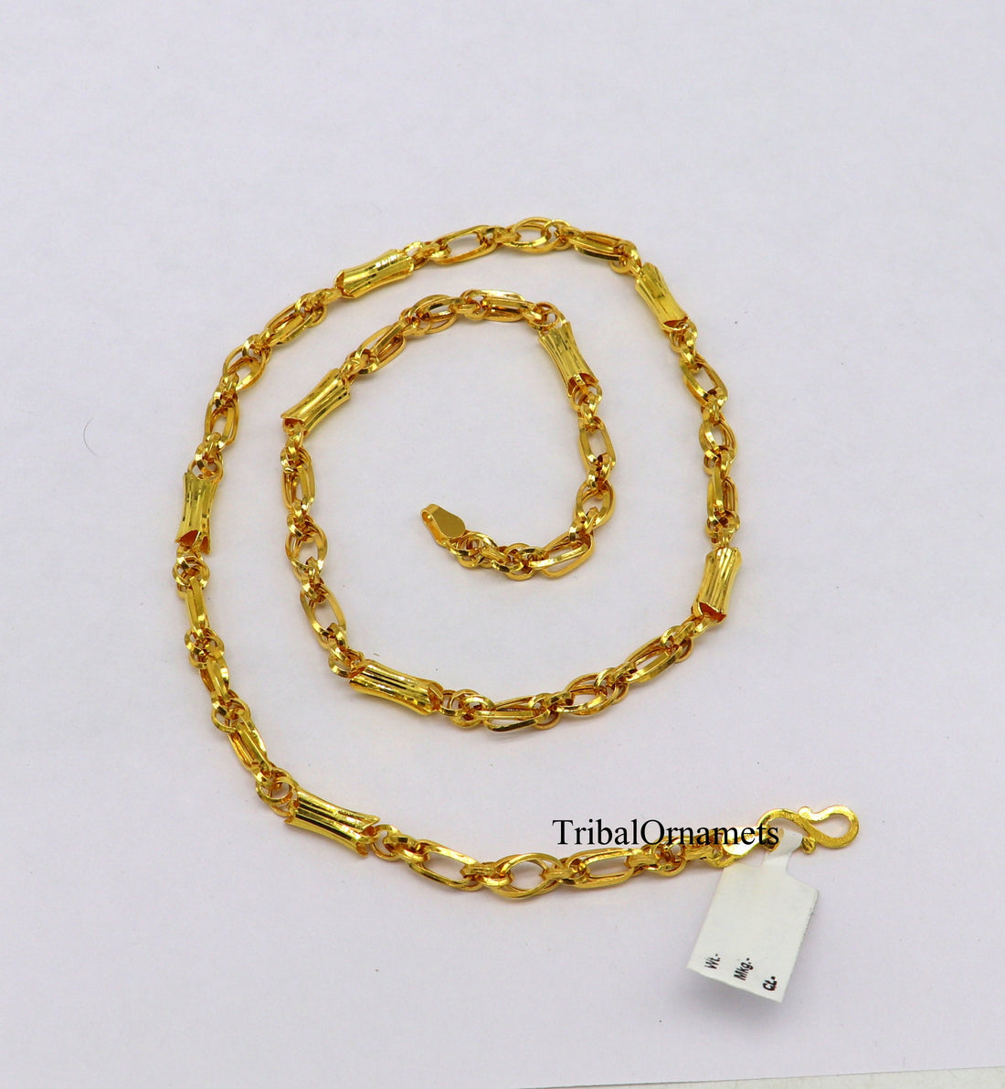 22kt yellow gold indian unique style handmade customized link chain, elegant personalized gifting unisex best necklace from india ch239 - TRIBAL ORNAMENTS