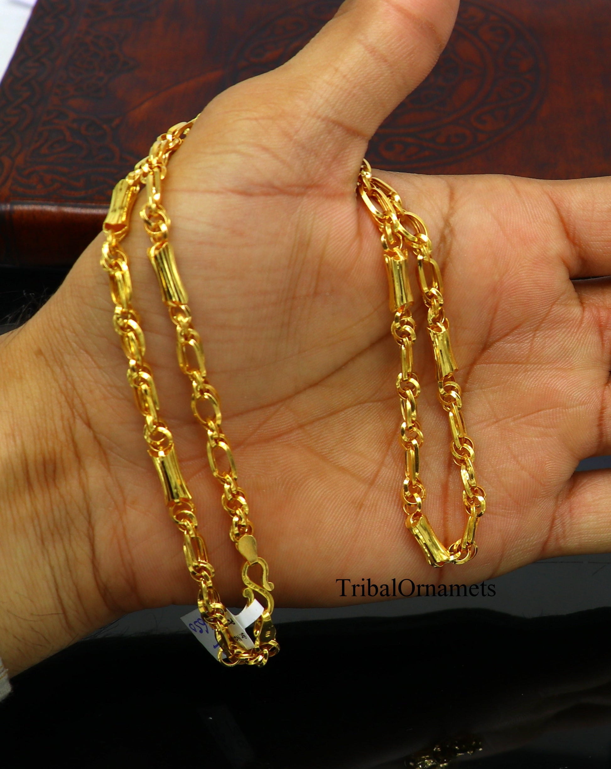 22kt yellow gold indian unique style handmade customized link chain, elegant personalized gifting unisex best necklace from india ch239 - TRIBAL ORNAMENTS