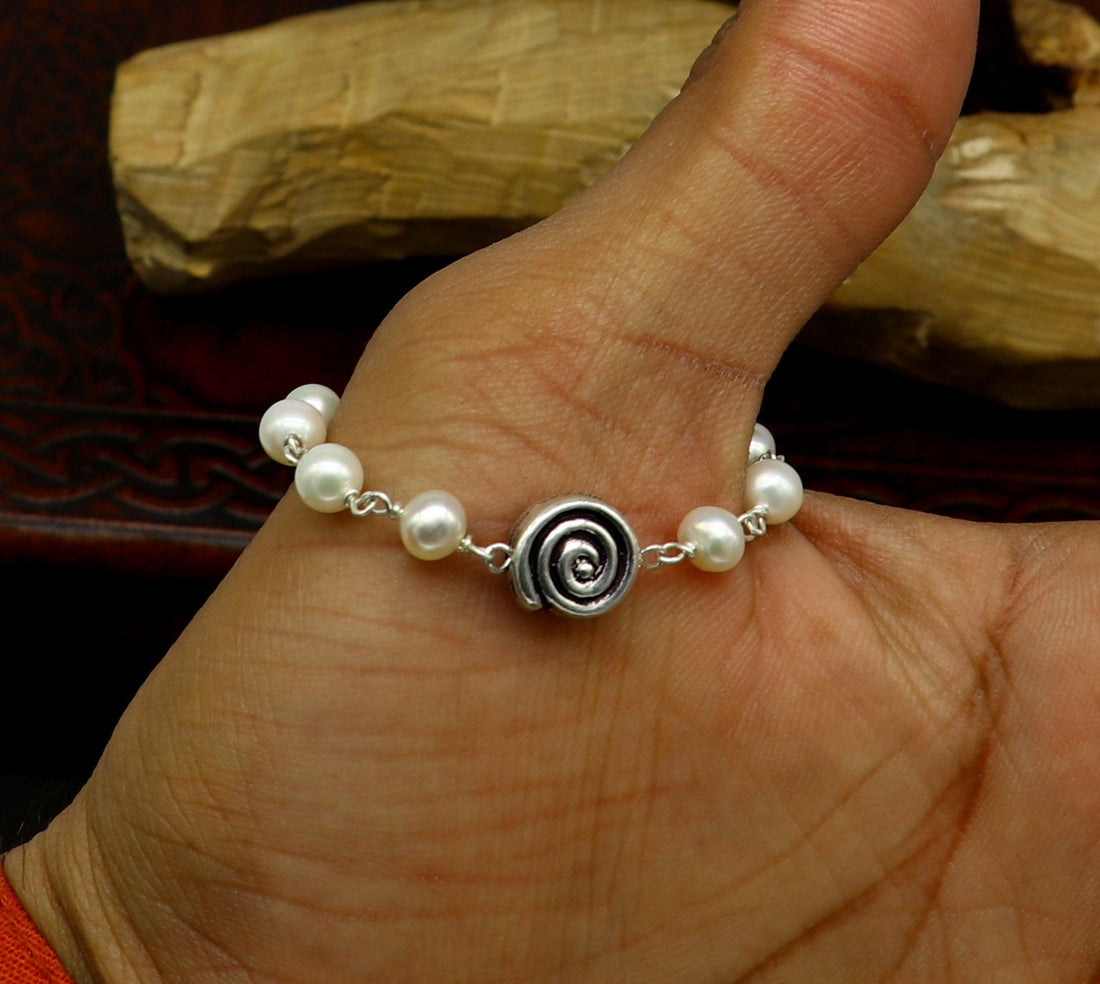 All size 925 sterling silver handmade fabulous natural white pearl beaded baby bracelet, best gift for kids bracelets jewelry bbr01 - TRIBAL ORNAMENTS