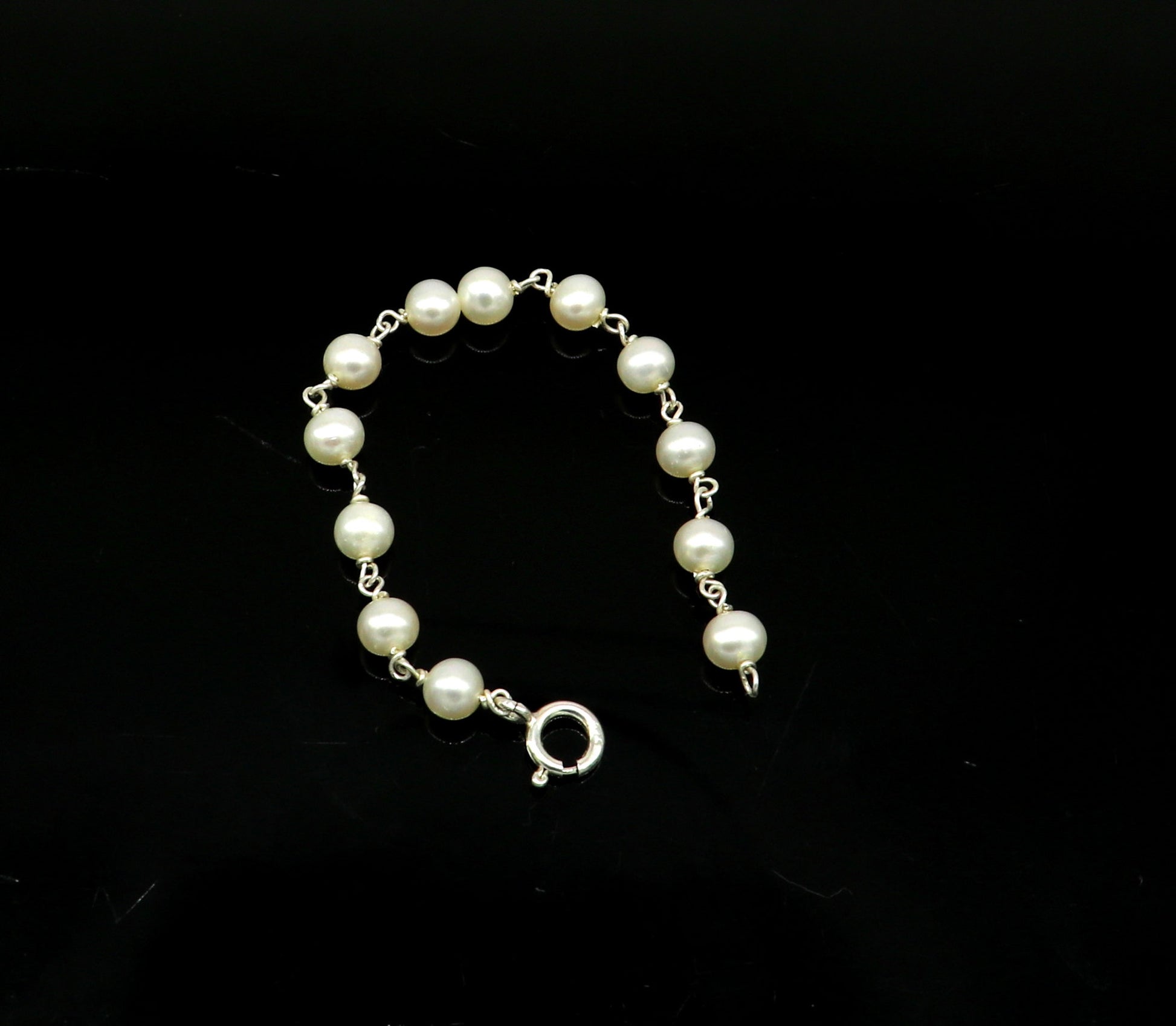 Natural pearl 5mm beaded 925 sterling silver handmade customized baby bracelet, top class gifting kids jewelry, new born baby jewelry bbr3 - TRIBAL ORNAMENTS