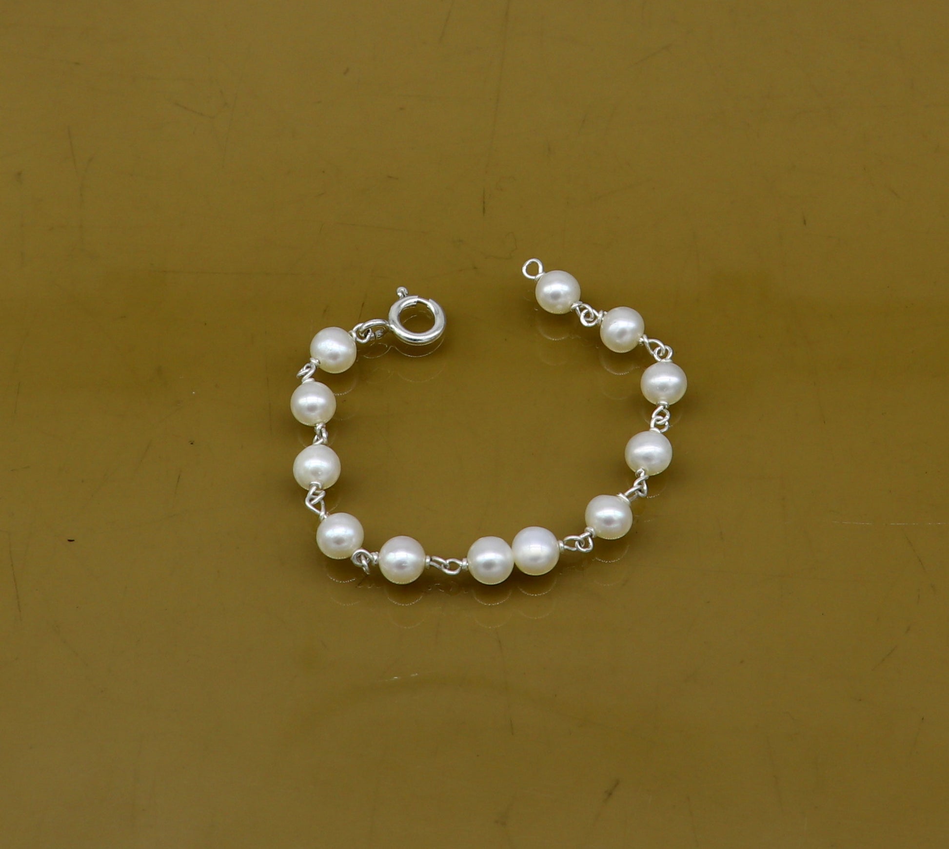 Natural pearl 5mm beaded 925 sterling silver handmade customized baby bracelet, top class gifting kids jewelry, new born baby jewelry bbr3 - TRIBAL ORNAMENTS