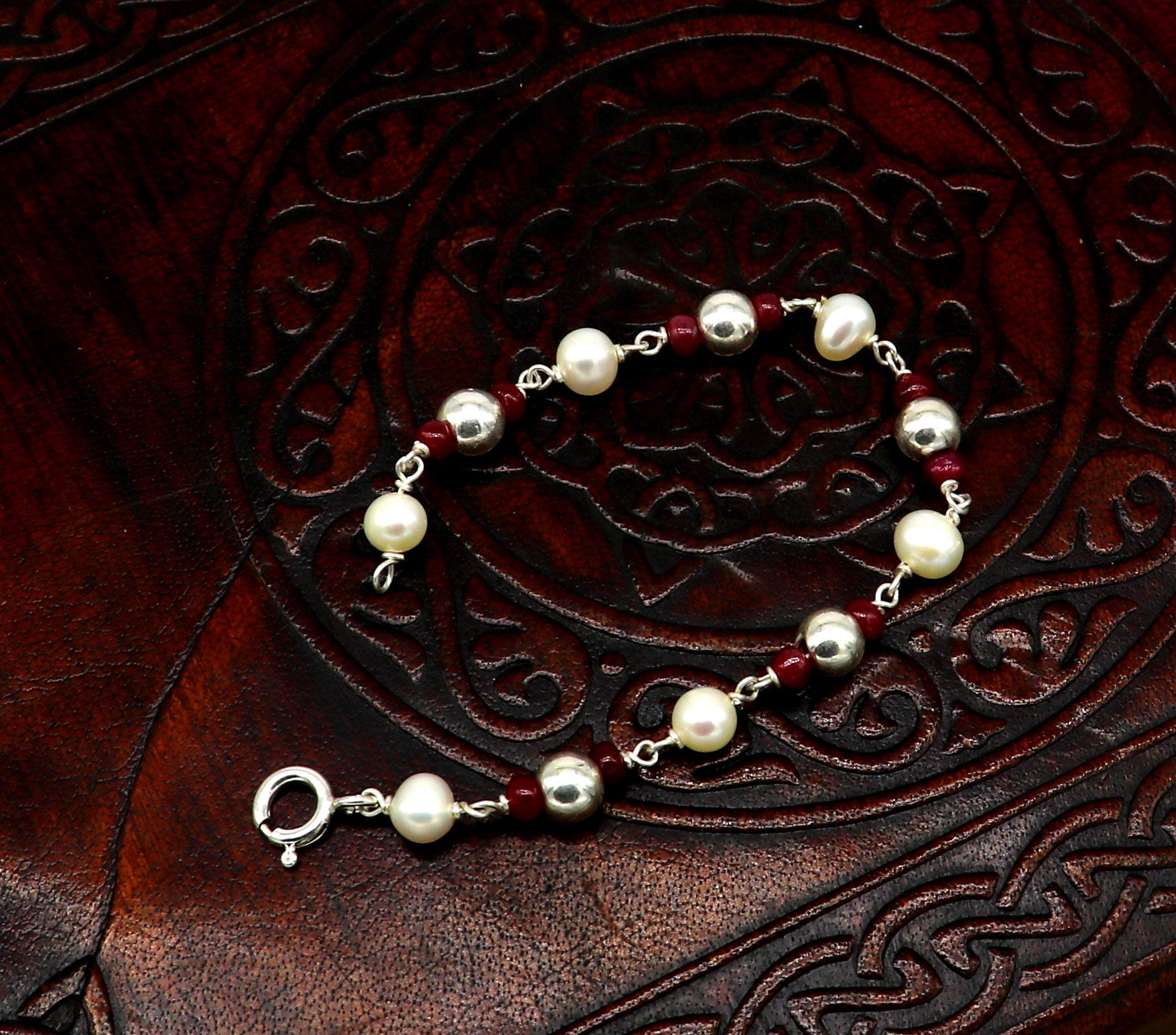 5mm silver and pearl beaded 925 sterling silver handmade customized baby bracelet, fabulous gifting kids jewelry, new born baby jewelry bbr4 - TRIBAL ORNAMENTS