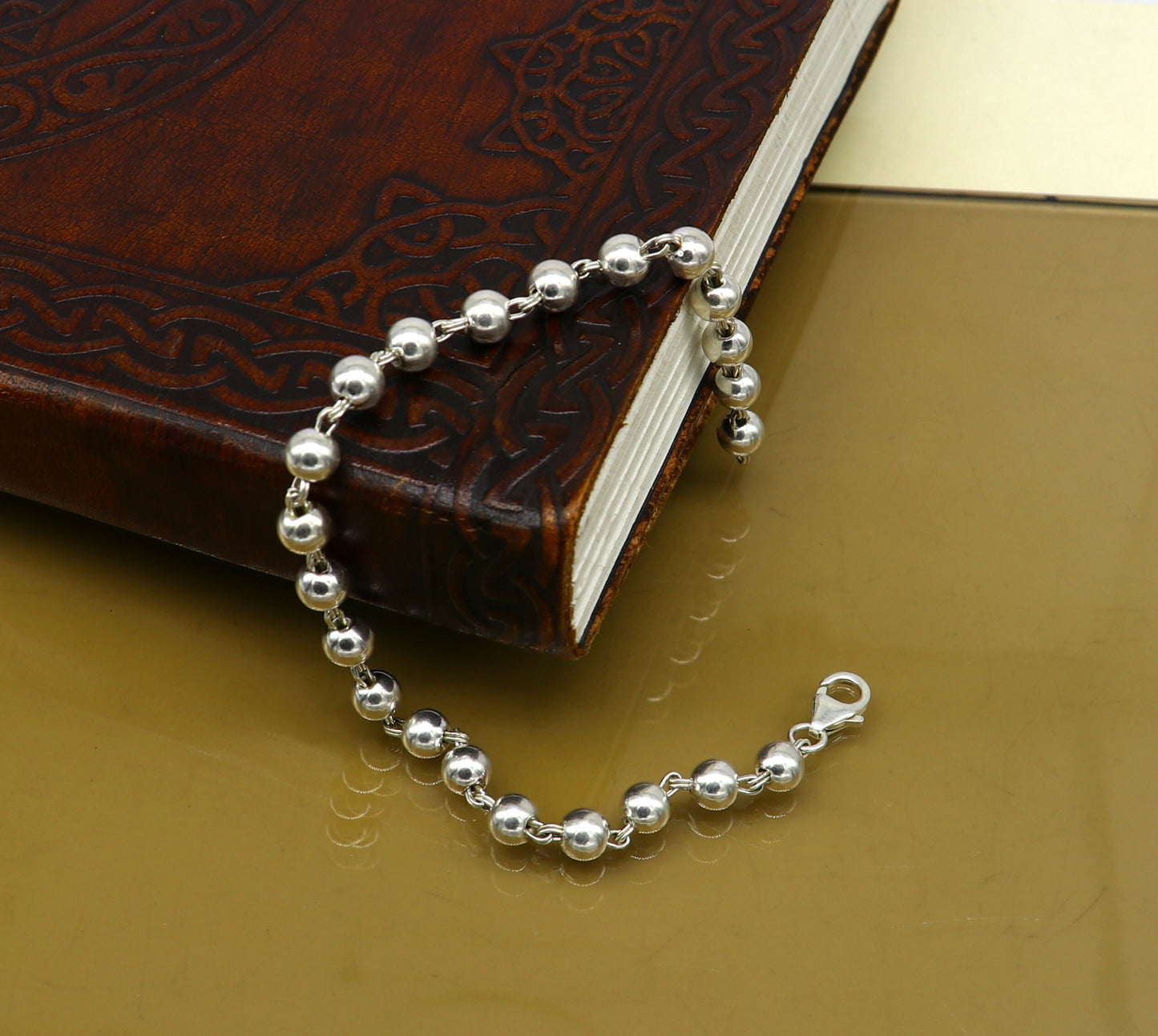 925 sterling silver handmade 5.5 mm round beads balls unisex bracelet, fabulous customized beaded bracelet stylish gift sbr211 - TRIBAL ORNAMENTS