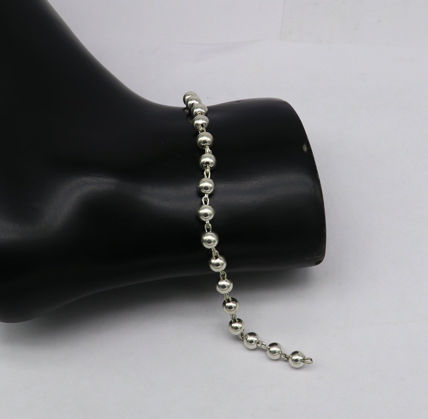 All sizes 925 sterling silver handmade 5.5 mm round beads balls unisex bracelet, fabulous customized 8 inches long beaded bracelet stylish gift sbr211 - TRIBAL ORNAMENTS