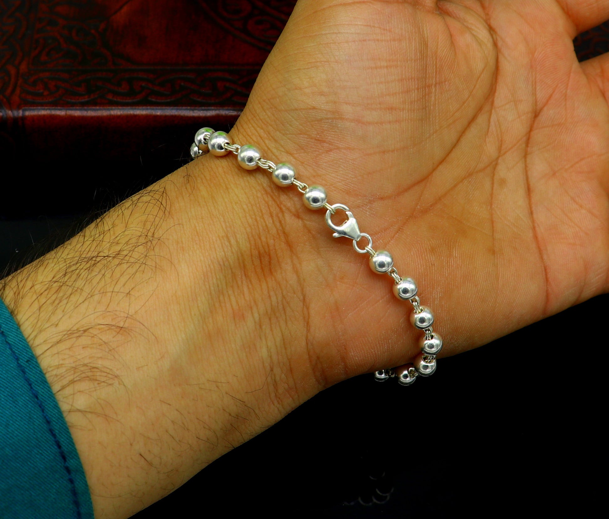 925 sterling silver handmade 5.5 mm round beads balls unisex bracelet, fabulous customized 8 inches long beaded bracelet stylish gift sbr211 - TRIBAL ORNAMENTS
