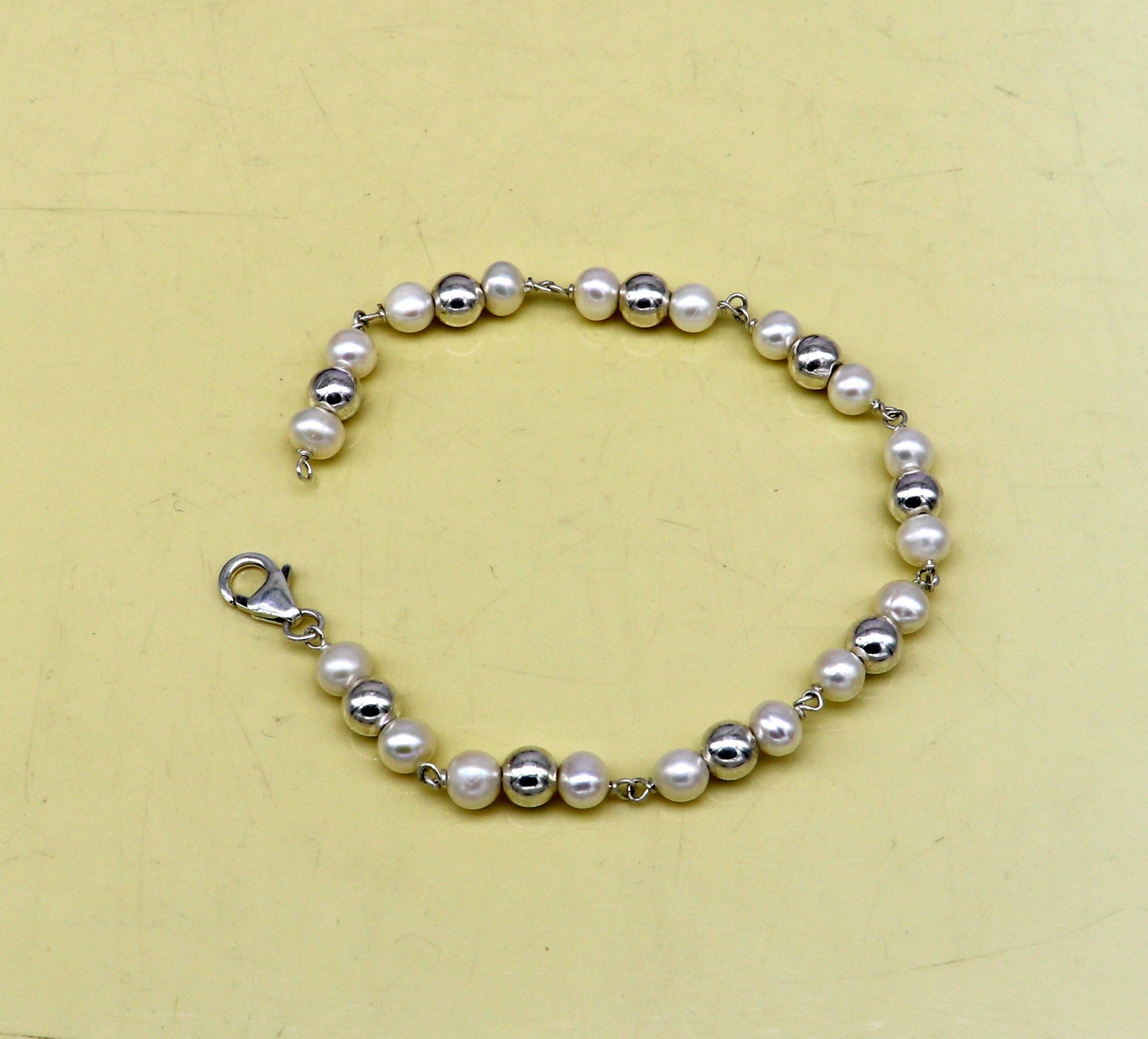 925 sterling silver handmade 5.5 mm round beads balls pearl bracelet, fabulous customized 7.5"long beaded bracelet stylish gift sbr212 - TRIBAL ORNAMENTS