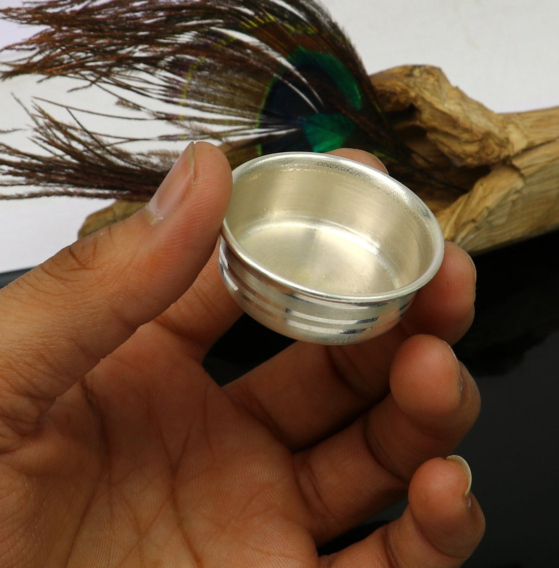 999 fine solid silver handmade small bowl for baby or temple puja, pure silver vessels, silver utensils, temple accessories india sv103 - TRIBAL ORNAMENTS