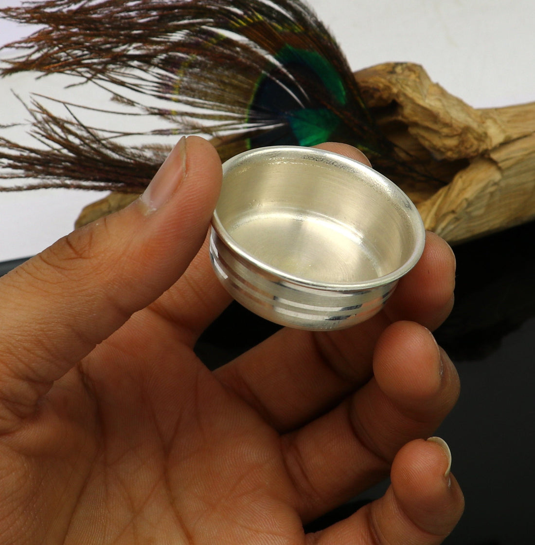 999 fine solid silver handmade small bowl for baby or temple puja, pure silver vessels, silver utensils, temple accessories india sv102 - TRIBAL ORNAMENTS